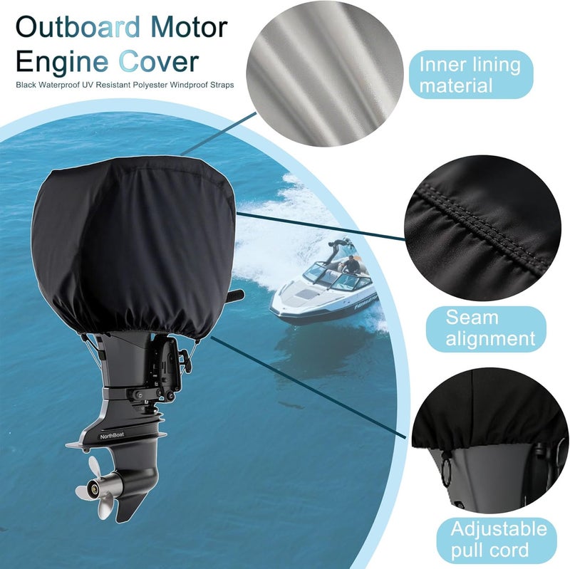 NorthBoat 60-100 HP Motor Outboard Engine Cover Waterproof & UV Resistant 27.8 * 15.7 * 20.8 inches Heavy Duty Boat Engine Protector with Adjustable Straps - Image 2